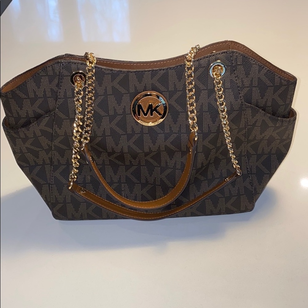 NWT Michael Kors brown large chain shoulder tote
